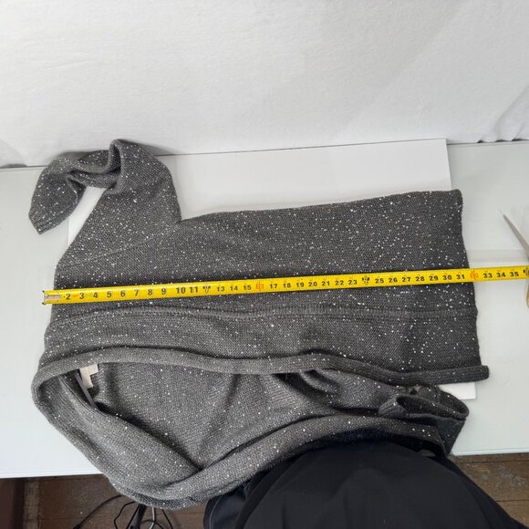 Laura Ashley Sequined Open-Front Knit Cardigan Sweater L Grey - Picture 10 of 12